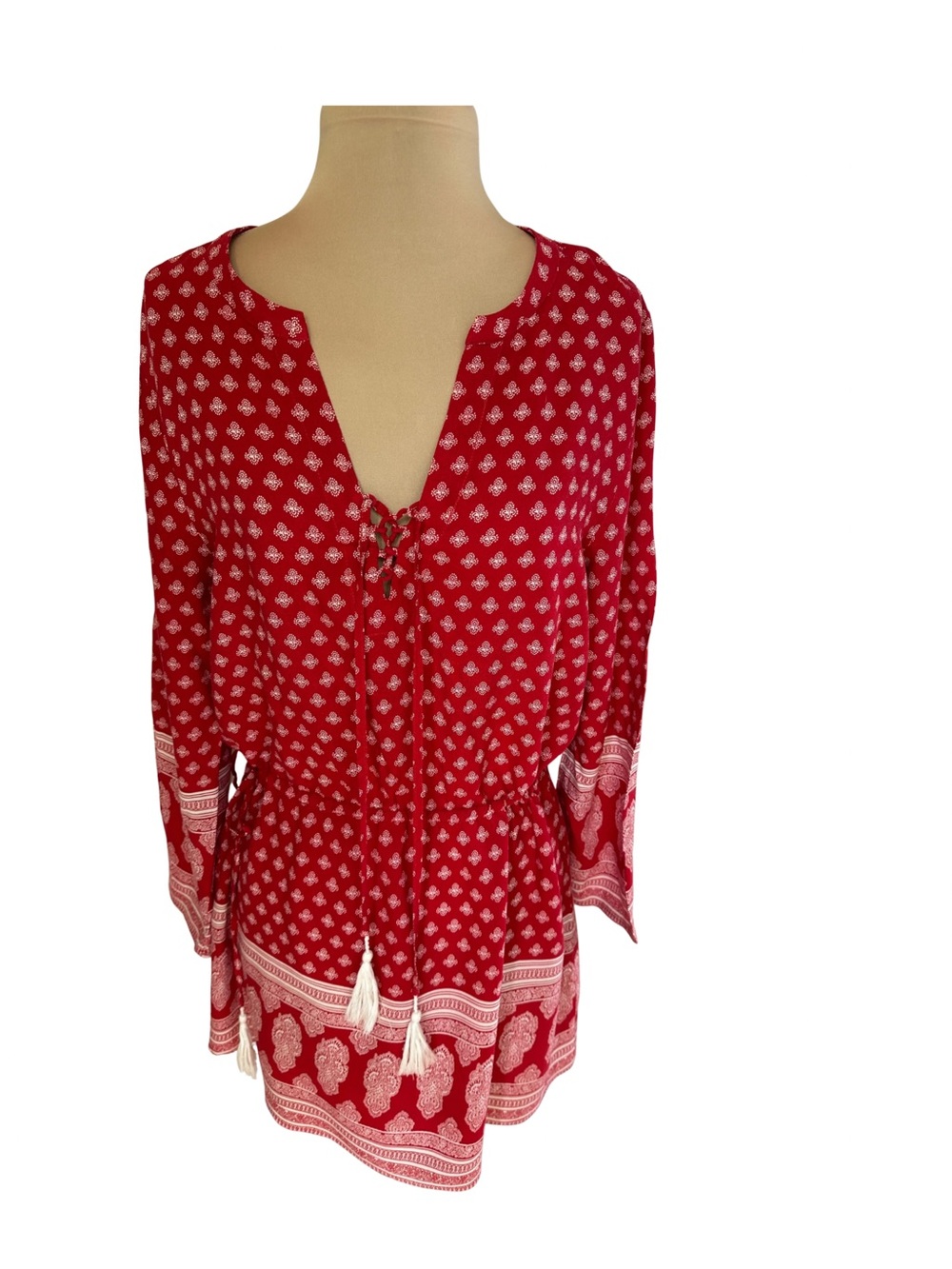 Americana Red Swim Coverup with Tassels Romeo & Juliet Couture - Size L - Picture 2 of 5